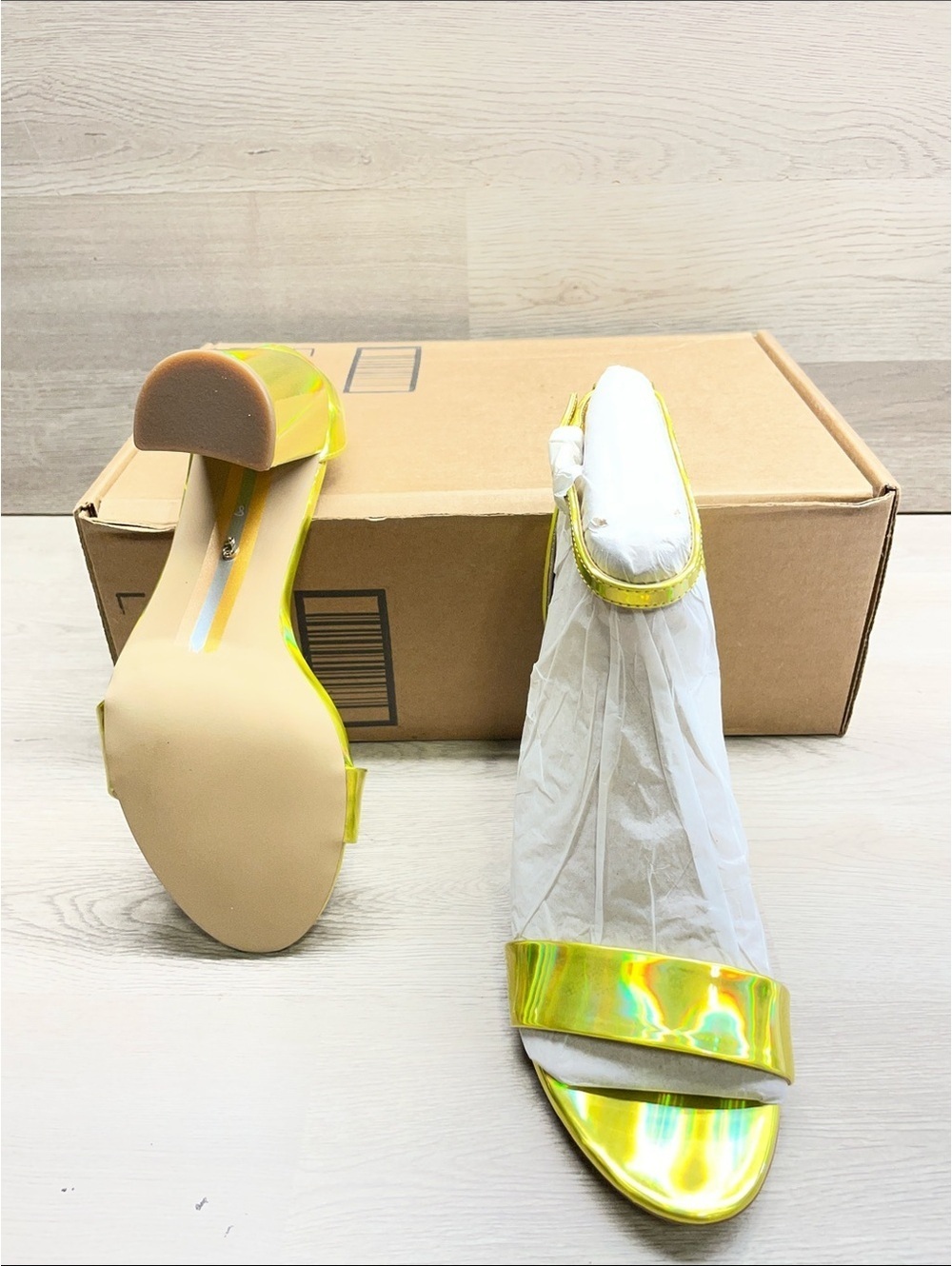 Sam Edelman Iridescent Yellow Open-Toe Block Heel Sandals #429